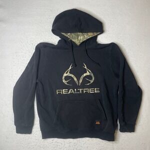 Realtree Edge Mens Large Black Camo Logo Pullover Hoodie Sweatshirt 1426513